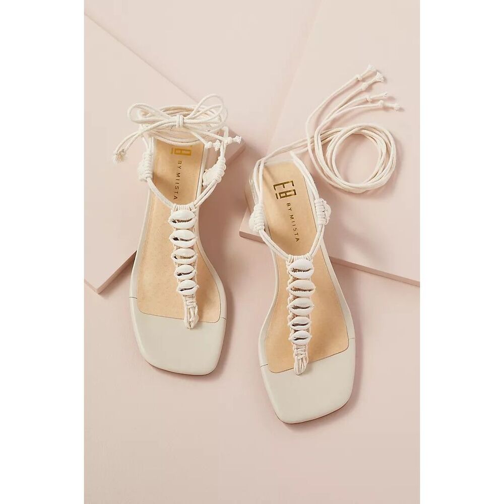 Anthropologie E8 Miista Shell-Trimmed Sandals Size 39
